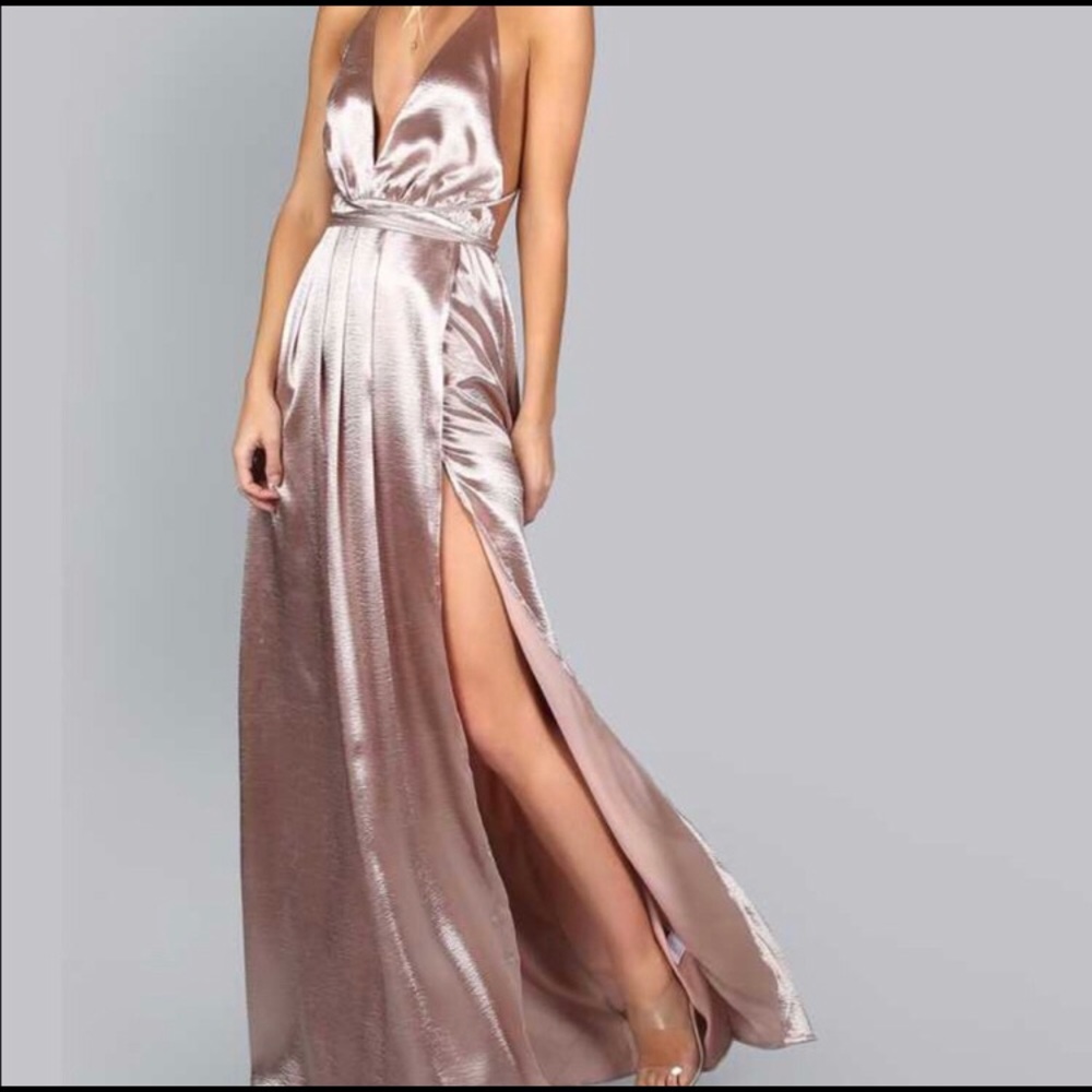SHEIN Cross Back High Split Satin Maxi Slip Dress